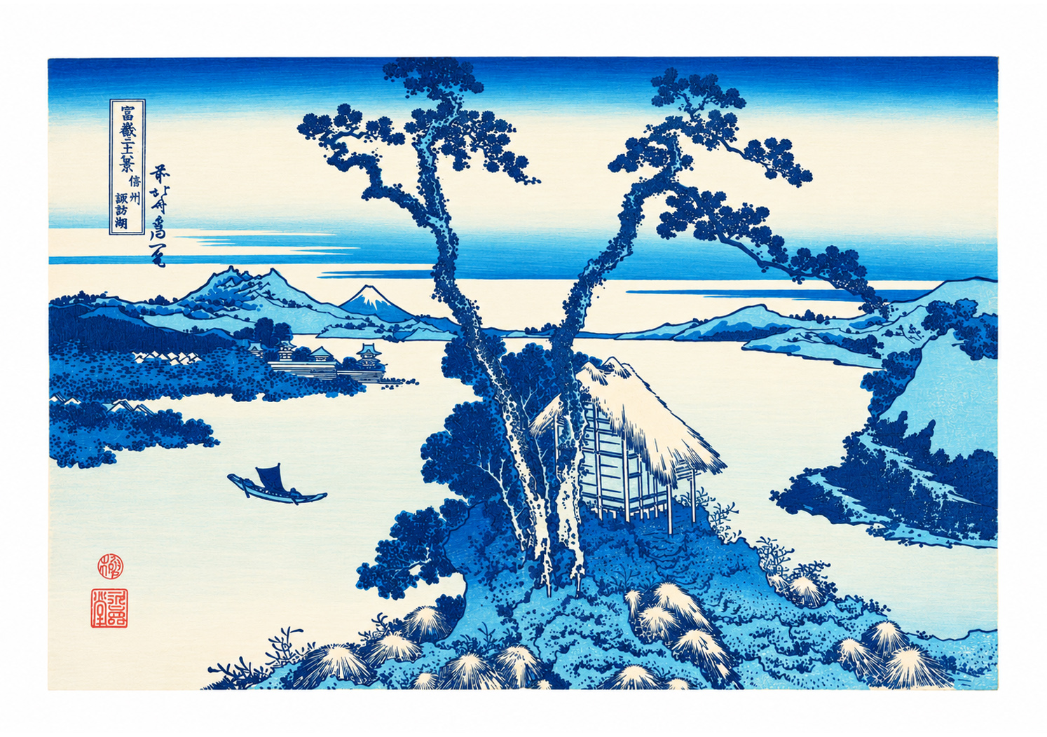 El lago Suwa en la provincia de Shinano